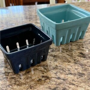 Katie Kime Ceramic Berry Colanders in Blue and Teal